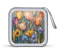 Jubonexis Vitrail Floral Tulipes Marguerites Coquelicots CD CD DVD Étui de rangement Portable