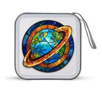 Jubonexis Vitrail Planète Terre Boîtier de rangement CD DVD Portable pour voiture, maison, voyage