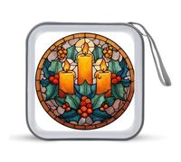 Jubonexis Vitrail Trois Bougies Houx Gui Boîtier de Rangement CD DVD Portable pour Voiture Maison Voyage