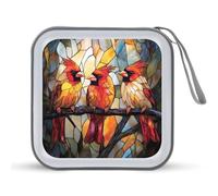 Jubonexis Vitrail Trois Oiseaux Rouges Boîtier de rangement CD DVD Portable