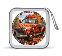 Jubonexis Vitrail Vintage Camion Citrouilles Boîtier de rangement CD DVD Boîte de rangement Portable