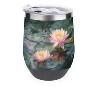 Jubonexis Water Lilies Verre à vin isotherme en acier inoxydable à double paroi avec couvercle 355 ml