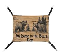 Jubonexis Welcome to The Bear's Den Hamac en bois respirant pour animal domestique avec sangles réglables réversible à suspendre