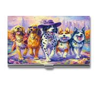 Jubonexis Whimsical Porte-cartes de visite fin en métal avec six chiens qui marchent joyeusement pour homme et femme