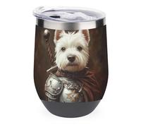 Jubonexis White Dog - Verre à vin médiéval hyperréaliste en acier inoxydable isotherme à double paroi avec couvercle - 355 ml