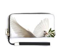 Jubonexis White Dove Flying Portefeuille long à deux volets en cuir synthétique pour pièces de monnaie, carte de crédit, stockage d'argent pour homme et femme