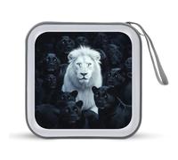 Jubonexis White Lion Alone Among Sea of Panthers Étui de rangement CD DVD portable pour voiture, maison, voyage