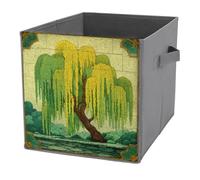 Jubonexis Willow Tree Cubes de rangement carrés pliables en tissu décoratif avec poignées pour étagères, placards, 27 x 27 cm