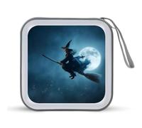 Jubonexis Witch Flying in The Air Étui de rangement CD DVD portable pour voiture, maison, voyage