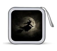Jubonexis Witch Flying on Her Broomstick Étui de rangement pour CD DVD vintage pour voiture, maison, voyage
