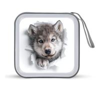 Jubonexis Wolf Peeking Out of A Hole Étui de rangement portable pour CD, DVD, voiture, maison, voyage