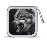 Jubonexis Wolf Snarling Étui de rangement pour CD DVD portable pour voiture, maison, voyage