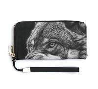 Jubonexis Wolf Snarling Portefeuille long à deux volets en cuir synthétique pour pièces de monnaie, carte de crédit, stockage d'argent pour homme et femme