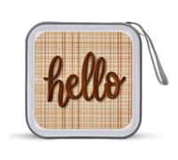 Jubonexis Word Hello in Brown Cursive Letters Étui de rangement pour CD DVD vintage pour voiture, maison, voyage