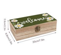 Jubonexis Word Welcome Petite boîte de rangement en bois avec couvercle à charnière et fermoir à l'avant Vert olive