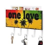 Jubonexis Words One Love and Palm Trees Porte-clés mural en acrylique avec 5 crochets pour maison, bureau, entrée