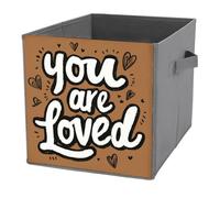 Jubonexis You Are Loved on Cubes de rangement pliables en tissu décoratif avec poignées pour étagères, placards, 27 x 27 cm Marron