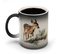 Jubonexis Young Fawn Beside Fallen Pine Log Tasse à café en céramique à changement de couleur changeante 325 ml