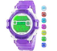 Juboos Montre Enfant avec Bracelet Imprimé et 7 Lumières Colorées,Montre Digitale Étanche pour Enfants avec Oreilles de Chat pour Garçons et Filles de 4 à 12 Ans