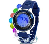 Juboos Montre Enfant avec Bracelet Imprimé et 7 Lumières Colorées,Montre Digitale Étanche pour Enfants avec Oreilles de Chat pour Garçons et Filles de 5 à 15 Ans (Bleu Blanc)