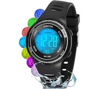 Juboos Montre Enfant avec Bracelet Imprimé et 7 Lumières Colorées,Montre Digitale Étanche pour Enfants avec Oreilles de Chat pour Garçons et Filles de 5 à 15 Ans