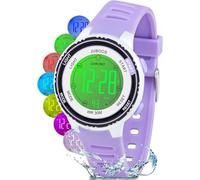 Juboos Montre Enfant avec Bracelet Imprimé et 7 Lumières Colorées,Montre Digitale Étanche pour Enfants avec Oreilles de Chat pour Garçons et Filles de 5 à 15 Ans