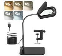 Jubor Loupe à Col de Cygne, 15X 10X Lampe Loupe de Bureau avec Cache-poussière et Base, LED Lampe de Bureau avec 5 Modes de Couleurs Réglables pour Lecture, Réparation, Artisanat