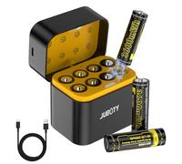JUBOTY Batterie AA rechargeable, 8 x 3600 mWh ultra haute capacité 1,5 V AA avec boîte de rangement de charge intelligente, 8 compartiments à piles et voyants LED / couvercle magnétique + câble de