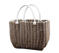 JUCACE Panier de marché tissé, Sac de Plage en Plastique, Sac à Main, Panier tissé coloré Sac fourre-Tout tissé Panier de Douche, café-1