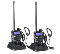 JUCJET 5R Talkie Walkie Rechargeable pour Adultes, Radio Longue Portée 144-146/430-440 MHz pour Adultes avec 128 Canaux Mémoire, VOX, Station de Chargement USB, Écouteurs (Noir, Lot de 2)