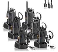 JUCJET 88E Walkie Talkie, Licence-Free PMR446 16 Channel Radios, Handheld Radio, Built-in LED Torch with USB Connection and Headset (Black-6 Pack)