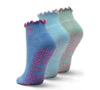 Juclise Chaussettes antidérapantes Pilates Grip, chaussettes de yoga à rayures, rembourrées et souples pour la barre（Écume de mer + Aqua profond + Paradis bleu 38-42）