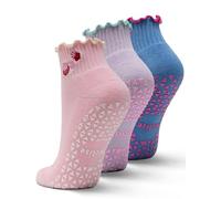 Juclise Chaussettes antidérapantes Pilates Grip, chaussettes de yoga à rayures, rembourrées et souples pour la barre（Rose fraise + Paradis bleu + Rêve lilas 38-42）