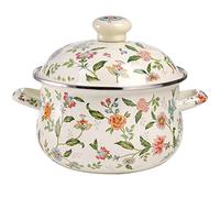 Jucoan Faitout vintage en émail avec couvercle - 2,8 l - Motif floral vert - Avec deux poignées pour cuisinière, bol à soupe - Cadeau pour pendaison de crémaillère, mariage, Noël