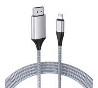 JUCONU Câble HDMI pour iPhone 1080p HDTV HDMI - Adaptateur numérique AV et vidéo - Compatible avec iPhone et iPad - Aucune alimentation nécessaire - Argenté - 4 m