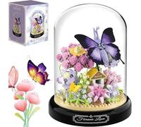 JUCYJULY Bouquet de Fleurs Mini Bloc Kit de Construction, 582 Pièces Fleurs Bonsaï de Papillons Briques De Construction avec Couvercle Anti-poussière, Botanical Collection Décoration Cadeau Jouets