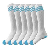 JuDanzy - 3 paires de chaussettes à triple bande pour garçons ou filles - Pour football, basketball, baseball (6-10 ans (pointure 1-4) - Blanc avec rayures turquoises