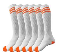 JuDanzy - 3 paires de chaussettes à triple rayé pour garçons ou filles - Pour football, basketball, baseball (6-10 ans (pointure 1-4) - Blanc avec rayures oranges