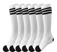 JuDanzy - 3 paires de chaussettes à triple rayé pour garçons ou filles - Pour football, basketball, baseball (6-10 ans (pointure 1-4) - Blanc avec rayures noires)