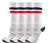 juDanzy J-Socks Lot de 2 paires de chaussettes pour homme de qualité supérieure pour football, basket-ball et lacrosse, Blanc avec rayures bleues et rouges, (43-46)