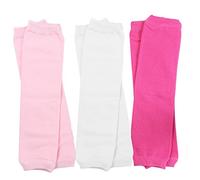 juDanzy Lot de 3 paires de jambières pour bébé fille - Rose vif, blanc uni et rose - Multicolore