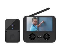 Judas vidéo intelligent avec caméra, sonnette sans fil avec écran intérieur, visionneuse électronique rechargeable de type C, sonnette visuelle 1080p pour sécurité à la maison (noir)