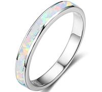 JUDE Alliance demi-éternité en acier inoxydable avec opale de feu, Métal, Opale