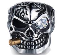 Jude Bague vintage en acier inoxydable gothique tête de mort smoking bullet biker cocktail fête en acier inoxydable