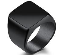 JUDE Chevalière en acier inoxydable noir argent classique simple simple cocktail mari père Saint-Valentin, Acier inoxydable Argenté,