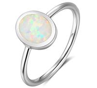 Jude Jewelers Bague de fiançailles en acier inoxydable de forme ovale imitation opale de feu, Pierre précieuse, Opale créée