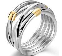 Jude Jewelers Bague en acier inoxydable argenté doré bicolore tressé pour cocktail, fête, anniversaire de mariage, 4, Métal, Zircone cubique