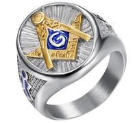 Jude Jewelers Bague Maître Maçon Maçon Maçon Acier Inoxydable Bleu Or Deux Tons, Métal, Zircone cubique