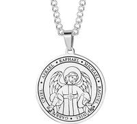 Jude Jewelers Collier avec pendentif amulette occulte des sept archanges en acier inoxydable, Métal, Zircone cubique