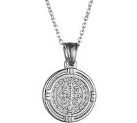 Jude Jewelers Collier avec pendentif en acier inoxydable Médaille de Saint Benoît Chrétien Jésus Protection Catholique Religieux CSPB, 15mm, Métal, Zircone cubique